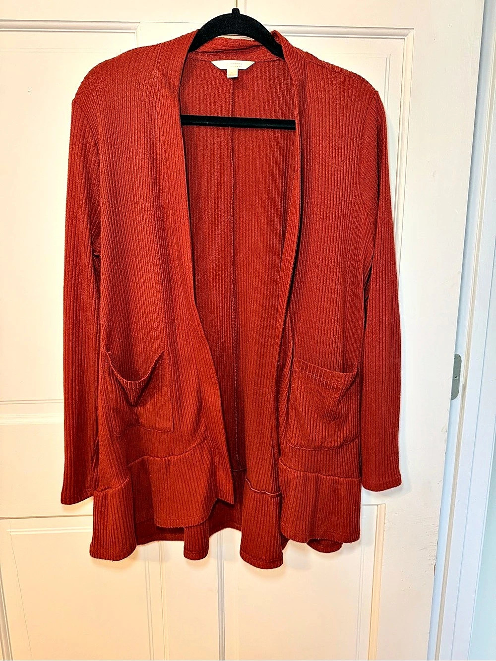 Lauren Conrad Ribbed Open Front Cardigan Red Size Large Like New